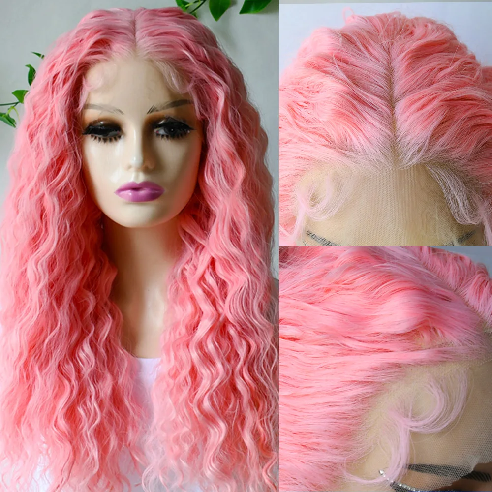 الوردي الاصطناعية الدانتيل شعر مستعار أمامي غلويليس 13x4 طويل مجعد الدانتيل الجبهة الباروكات للنساء رقيق سميكة كبيرة حجم تأثيري الطرف
