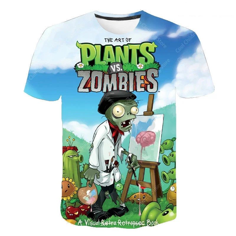 Summer T-shirts Plants Vs Zombies Cartoon Anime Game Print T Shirt Fashion Casual Boy Girl Round Neck Parent Child Clothing Top