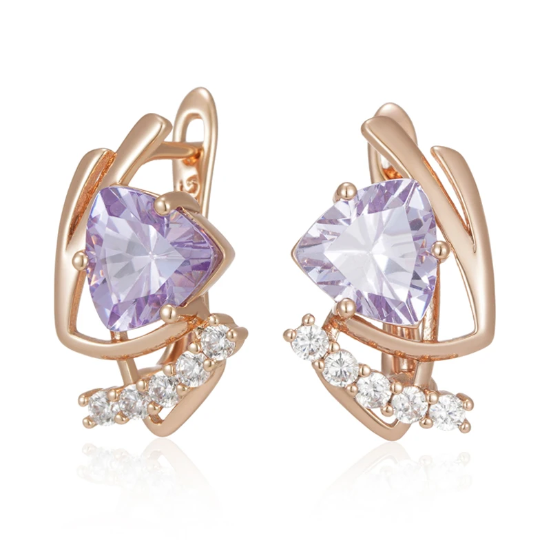 Kinel Hot Sparkling Purple Natural Zircon English Earrings for Women Fashion 585 Rose Gold Color Vintage Party Daily Jewelry
