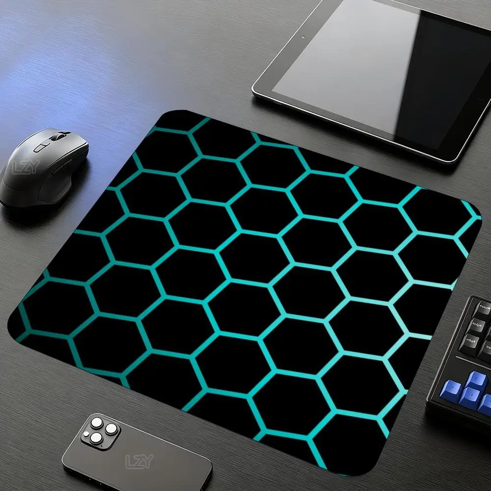 Tech Honeycomb Hexagon Pattern Square MousePad Non Slip Rubber Desk Mat For Gaming Laptop Keyboard And Home Office Desktop Decor