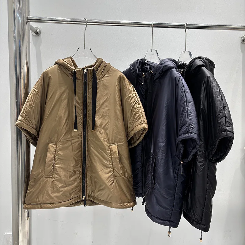 

Winter Waistcoat Cape Jacket Women Camel Down Cape Vest with Hood Loose Sleeveless Gilet Solid Fashionable White Duck Down Vest