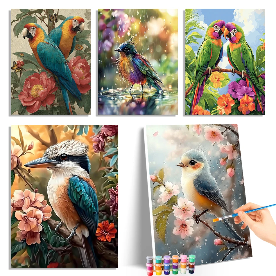 

GATYZTORY Paint By Number Adult Kit Colorful Birds Decorative Paintings Wall Art Picture Canvases For Paint Drawing Brushes Set