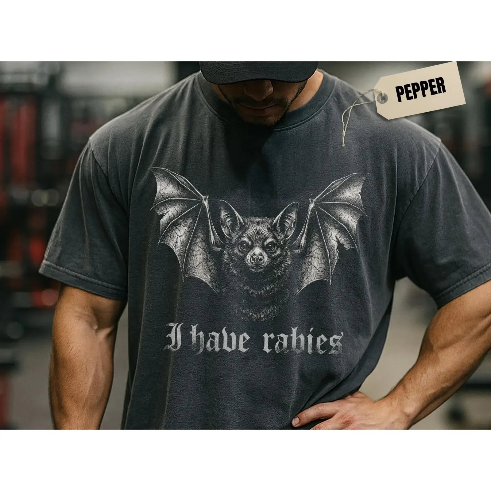 I Have Rabies Bat Engraved T shirt Grunge Gothic Dark Humor vintage Washed streetwear Breathable Soft Stylish Stretched