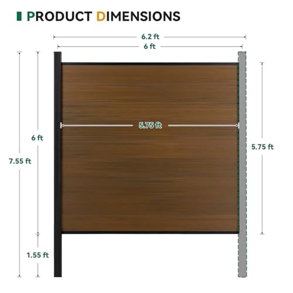 Privacy Fence for Outside 6ftx7.6ft Outdoor Privacy Panels with 1 In ground Post Wind Resistant Wood Plastic Composite