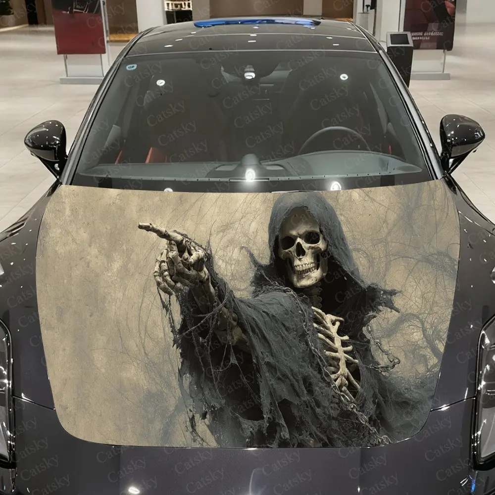 

Horror Realistic Chain Grim Reaper Car Vinyl Wrap, PVC Waterproof Car Hood Sticker, Self-Adhesive Scratch-Resistant Stickers