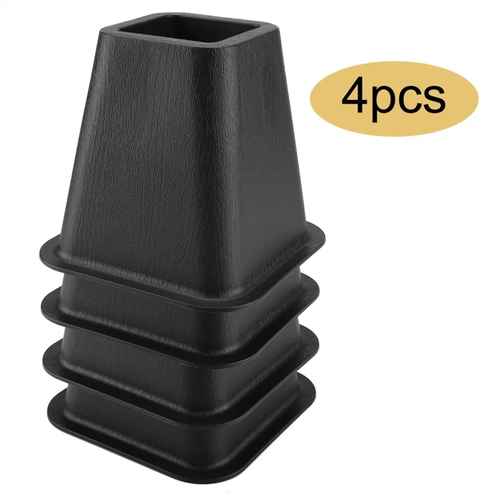 4Pcs Stable Black Furniture Riser 6 Inch Square Sofa Foot Pad PP Plastic Stackable Furniture Support Floor Protect