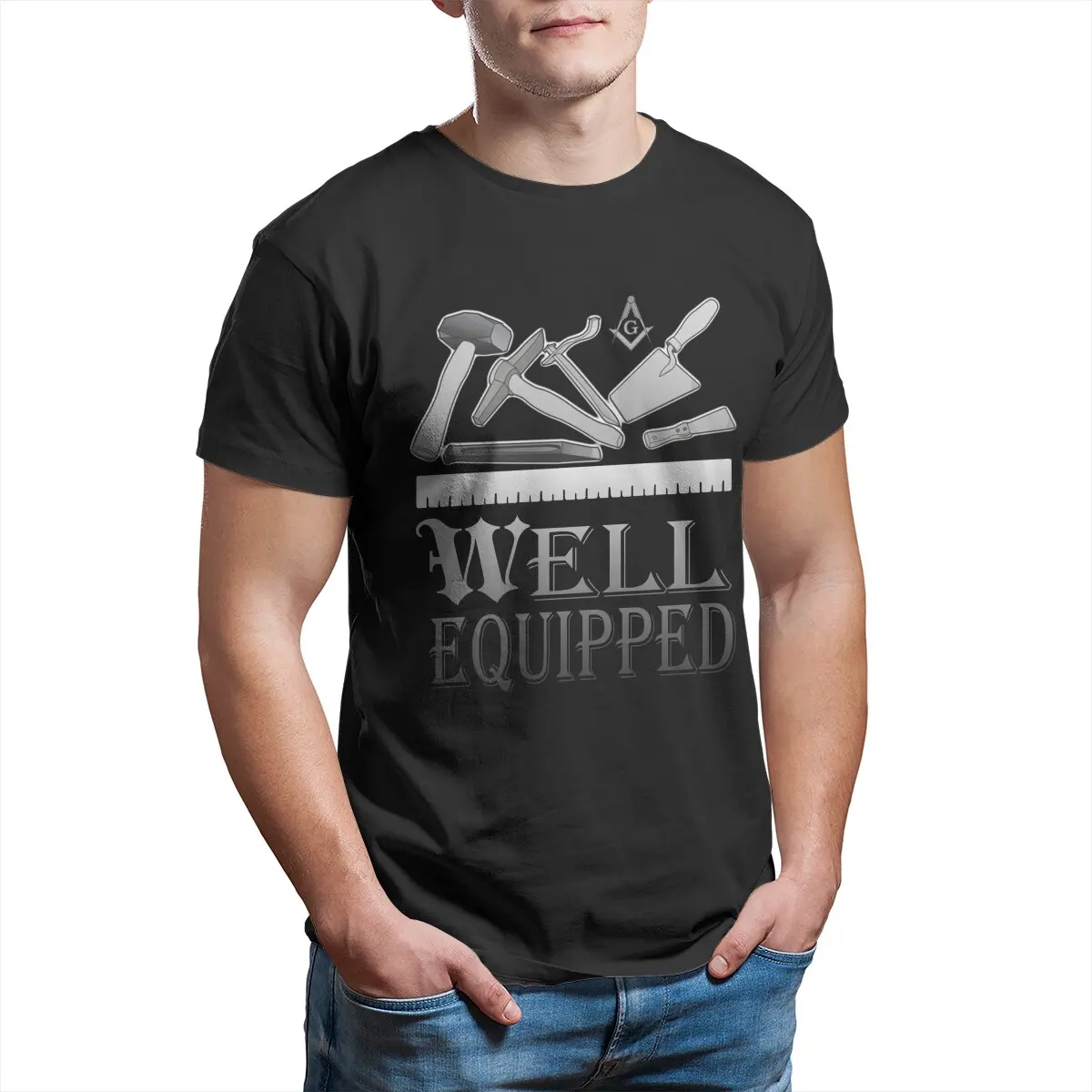 Logo Lodge Well Equipped  T-Shirts Men The Masonic Store Freemaso Tools Leisure Cotton Tees Short Sleeve T Shirt Gift Idea Tops