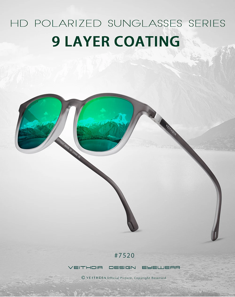 VEITHDIA Marke männer Sonnenbrille Retro TR90 Brillen Polarisierte Linse Vintage Brillen Männlich Fahren Sonnenbrille Für Frauen V7520 – Detail 3