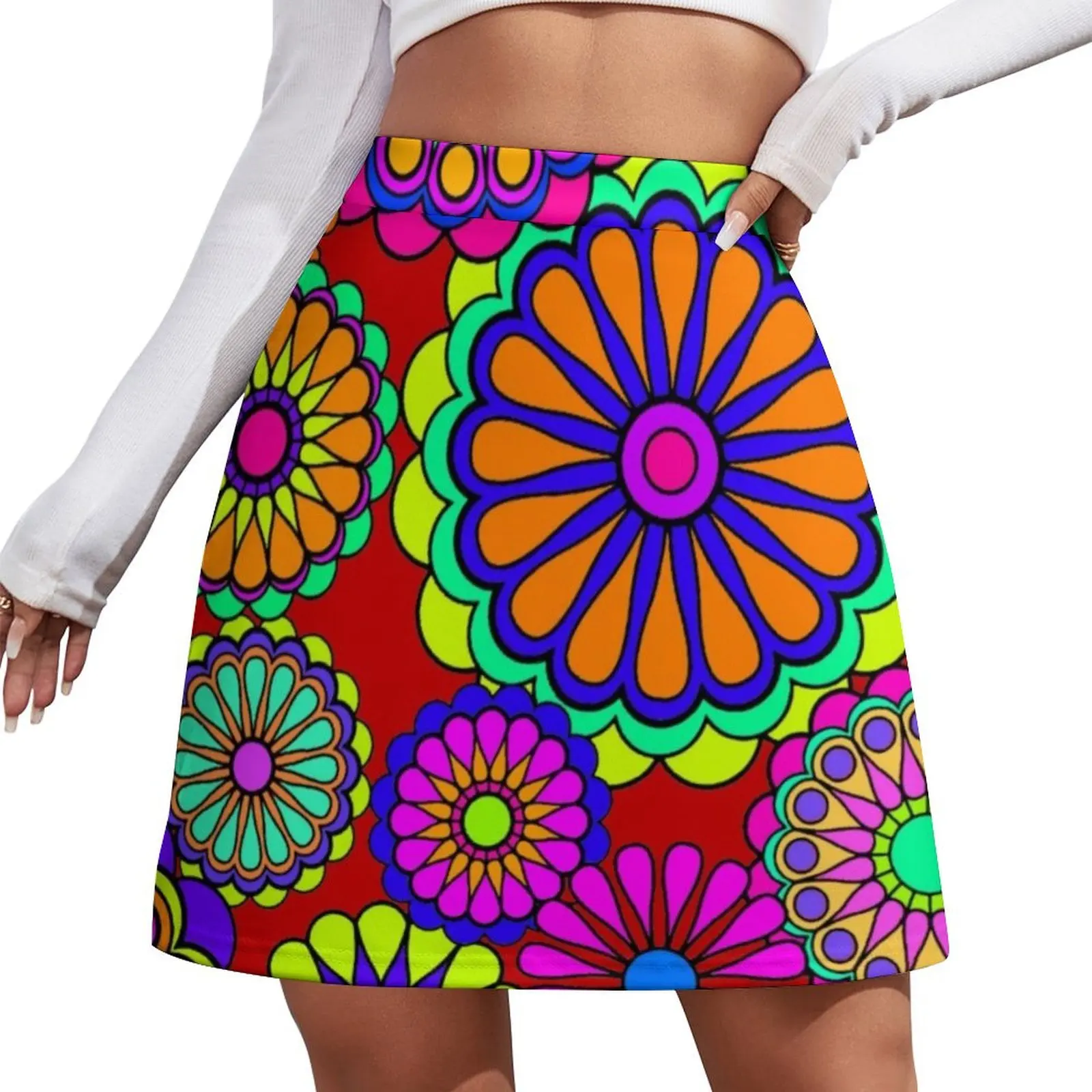 

Flower Power Retro Style Hippy Flowers Mini Skirt short skirts for women fashion korean clothing Mini Skirt