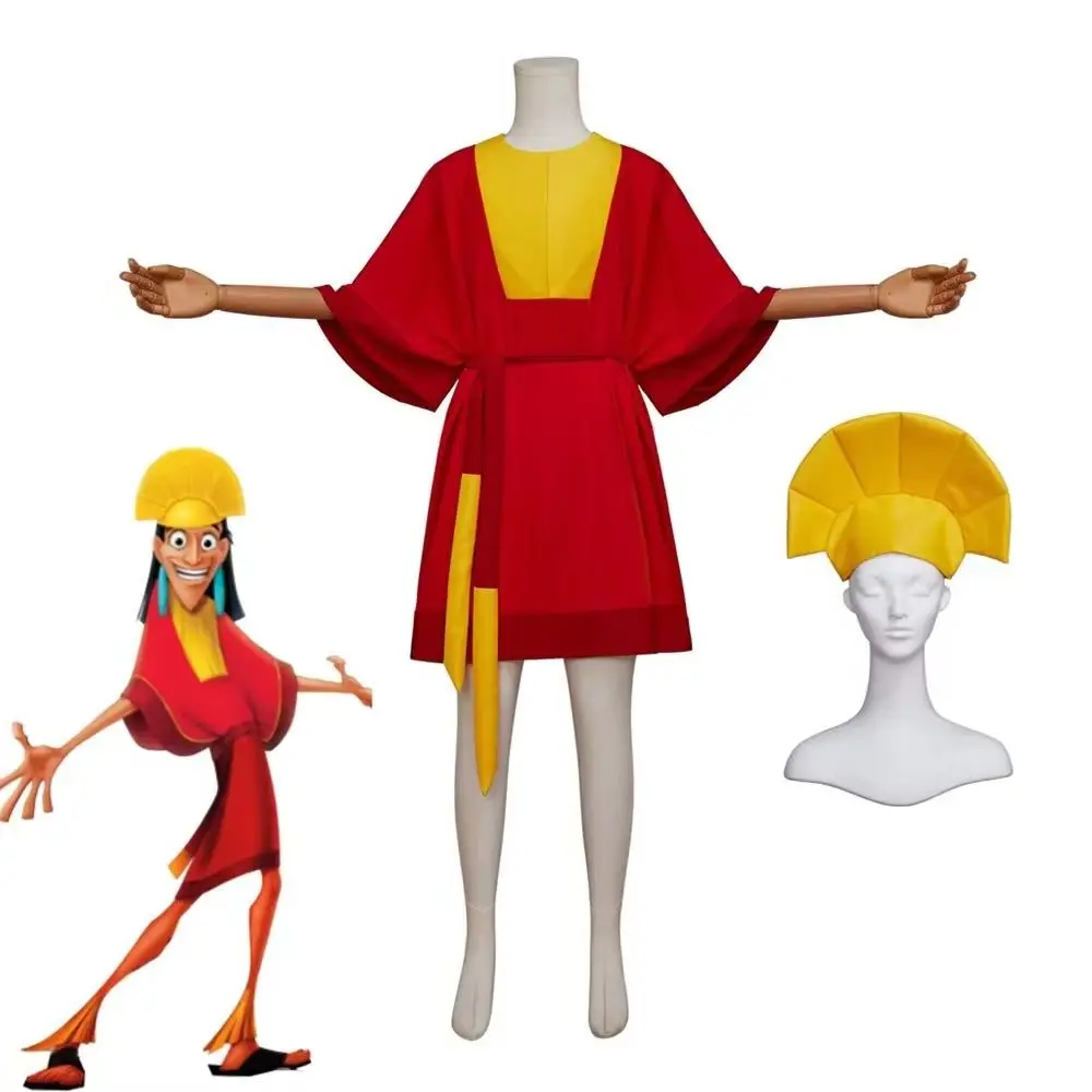 Disfraz de Emperador Kuzco de Anime, Túnica Roja para Hombre con Cinturón y Sombrero, Traje para Halloween, Carnaval, Fiesta, Disfraz de Rey, Uniforme