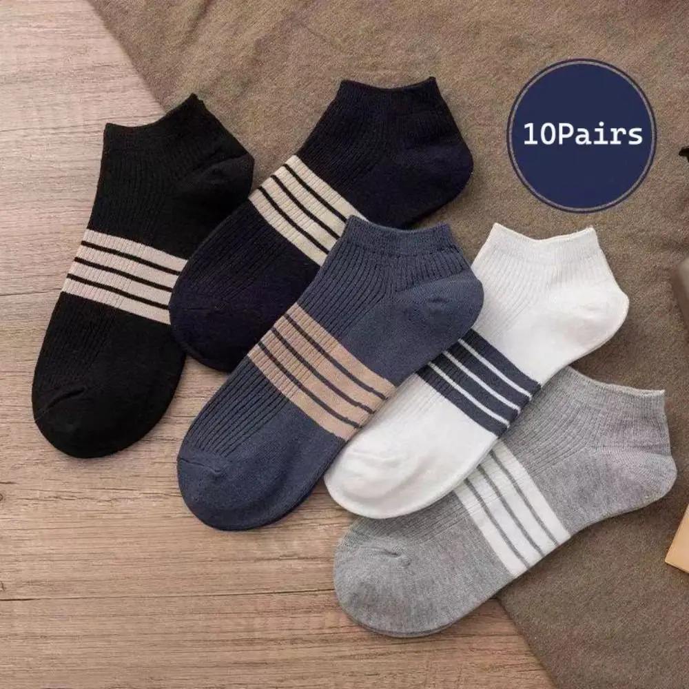 

10Pairs Fashion Patchwork Ankle Thin Socks Breathable Anti-slip Striped Invisible Socks Cotton Hosiery Men's Tube Socks Sport