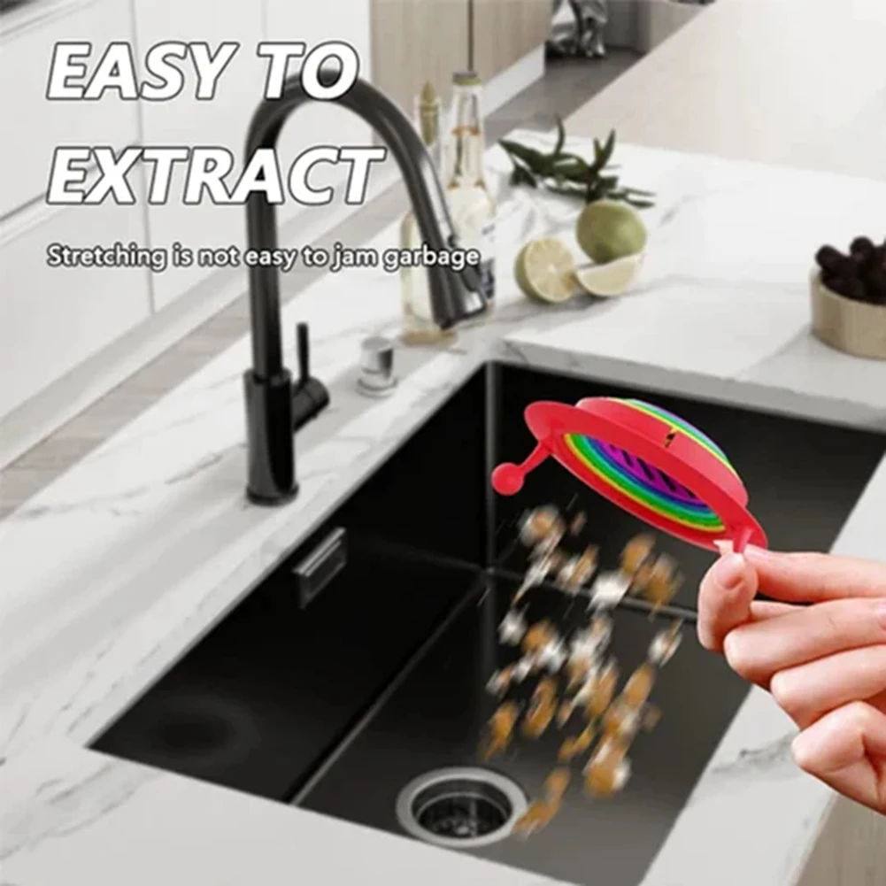 Little Monster Retractable Mesh Kitchen Sink Filter, Anti-Clogging, Floor Drain, Colorful Bathroom, Food Catchers