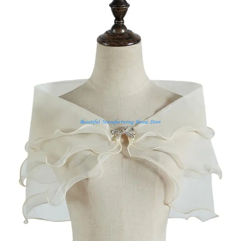 E56A Comfortable Bridal Wrap Shoulder Shawl Ruffle Cover Up for Weddings Photoshoots