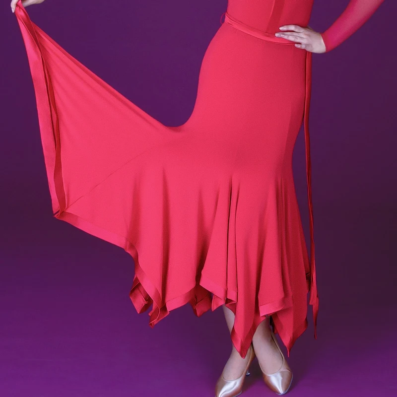 

Irregular Ballroom Dance Skirt Red Black Tango Dance Stage Costume Practice Wear Lady Waltz Dancing Performance Clothing DL11457