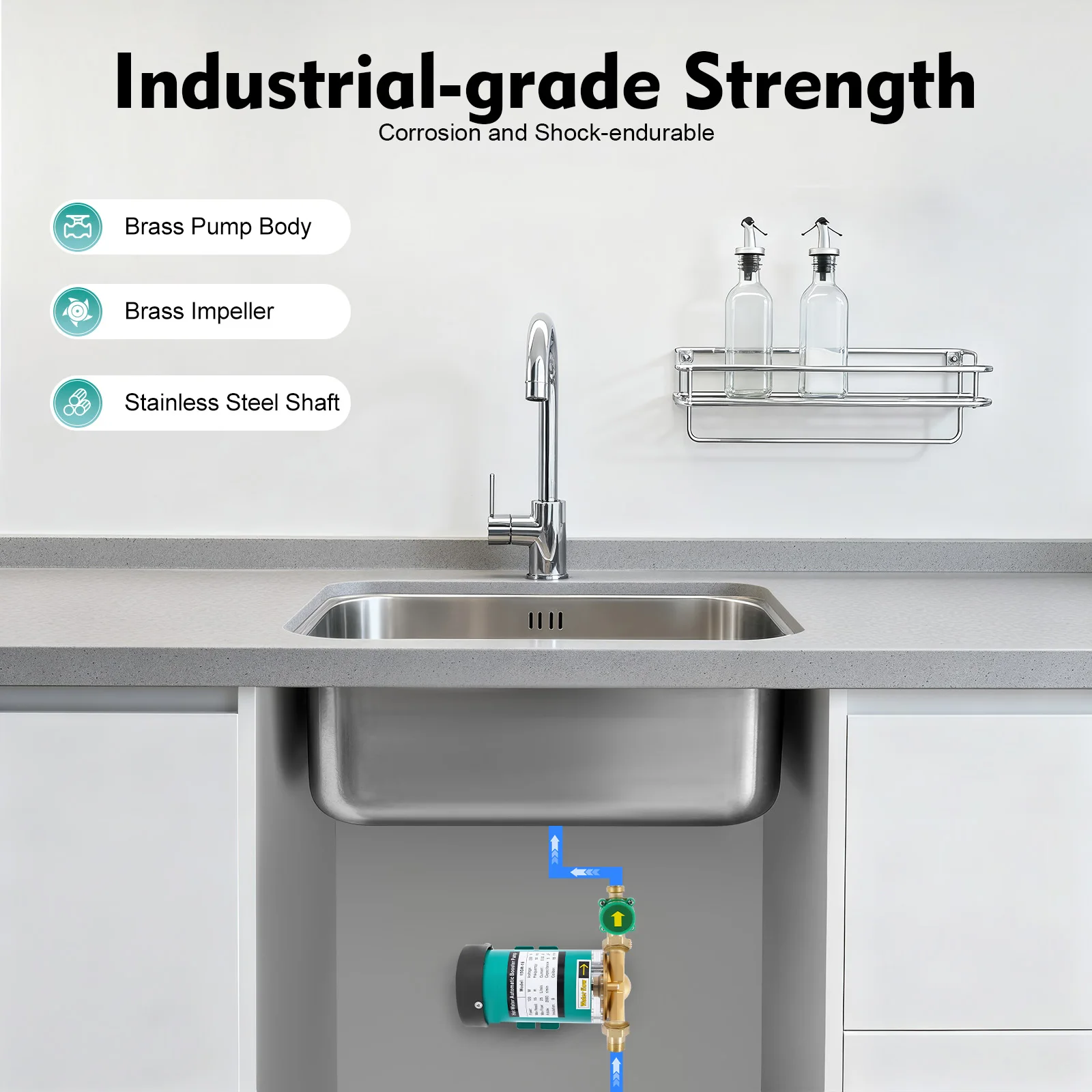 120 W Mini-Wasserpumpe, automatische Druckbeaufschlagung, 6,6 g/min, Druckerhöhungspumpe, elektrische Wassertransferpumpe für Warmwasserbereiter, Duscharmatur – Detail 4