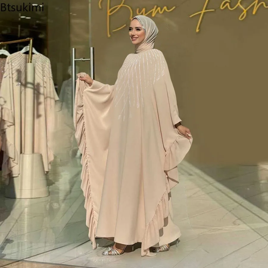 Middle East Muslim Fashion Abayas Women's Elegant Maxi Dresses Daily Casual Luxury Diamond Studded Women Kaftan Dress Dubai Robe 4