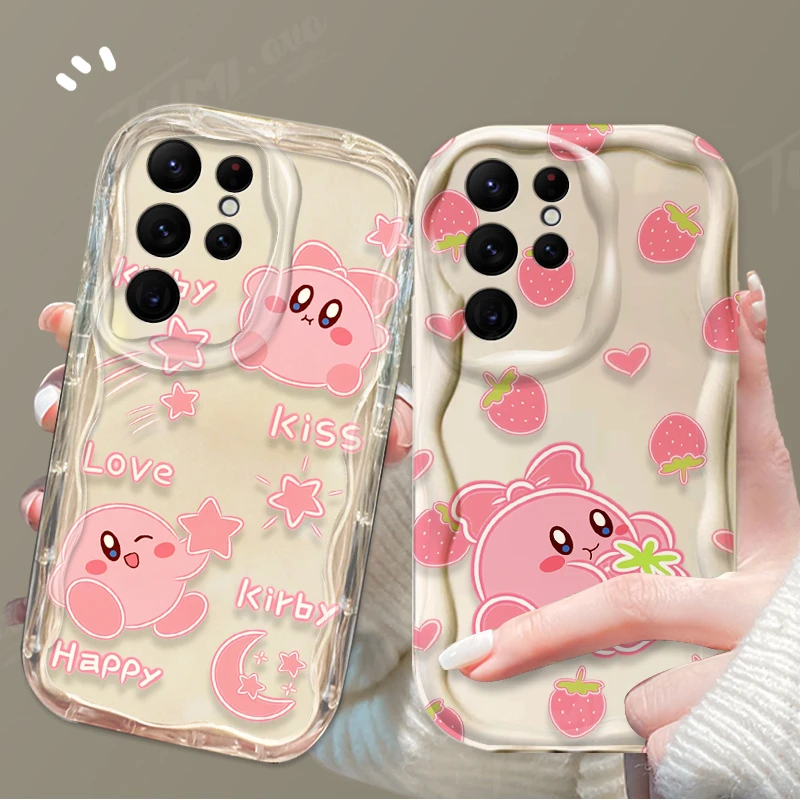 Lovely Cartoon K-Kirby Wave Phone Case For Samsung Galaxy S24 Ultra S23 S22 Plus S21 S20 FE A25 A55 A35 5g Clear Silicone Cover