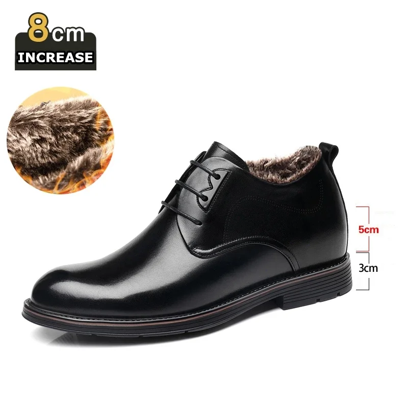 

3/6/8CM Winter/Spring Man Elevator Shoes Warm Height Increasing Men Formal Shoes Classic Business Cow Leather Shoes Suit Shoes