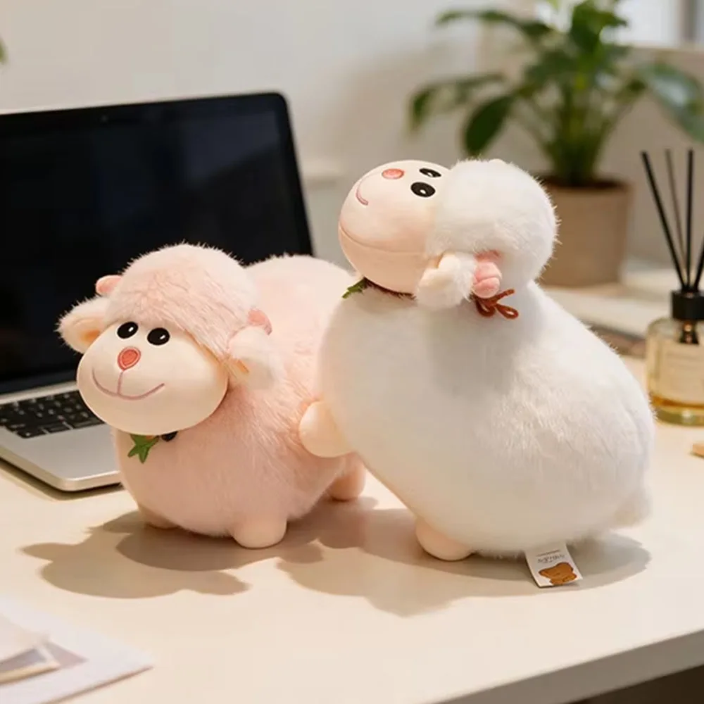 Cute White Pink Lamb Plush Dolls With Necklace Soft Fluffy Sheep Stuffed Toys Lovely Bedroom Decor Sweet Holiday Gift Boys Girls