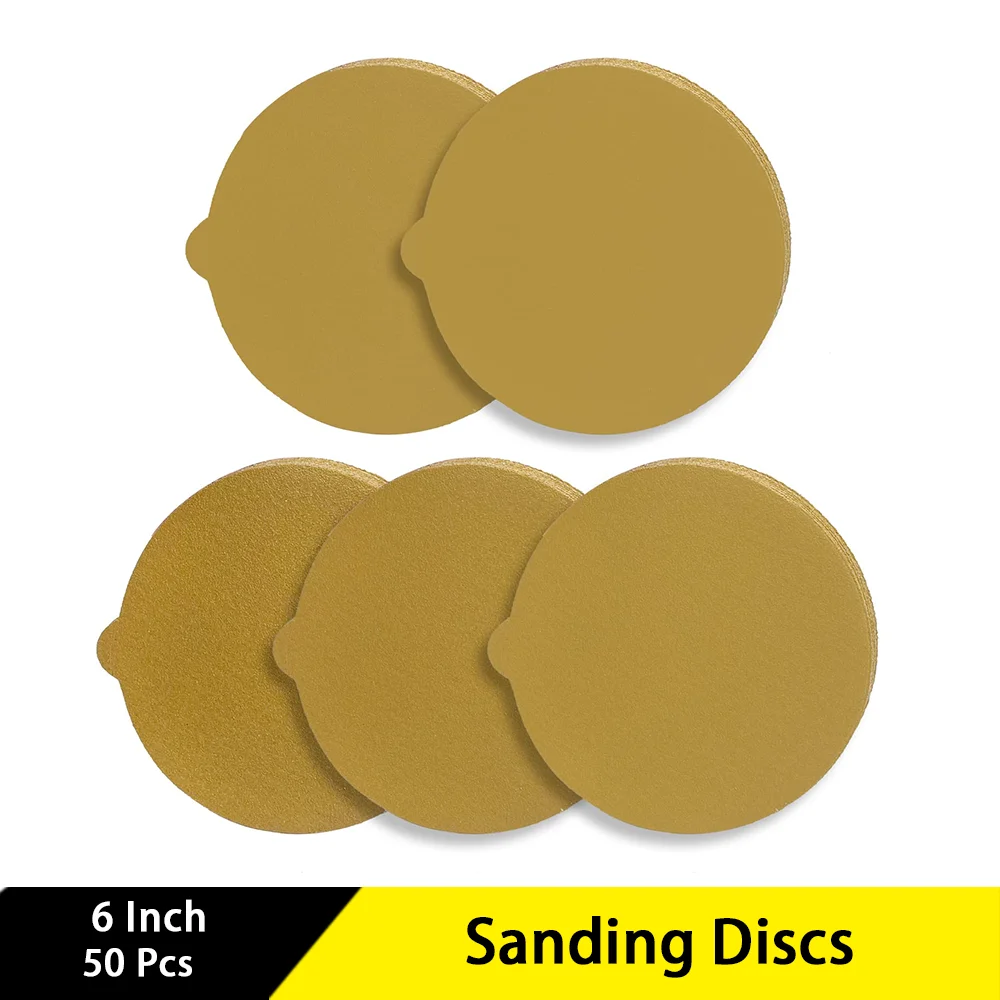 

6 Inch Sanding Discs Sticky Back Sandpaper 50 Pcs Assorted 80/120/220/320/400 Grit for Woodworking Metal Painting Automotive