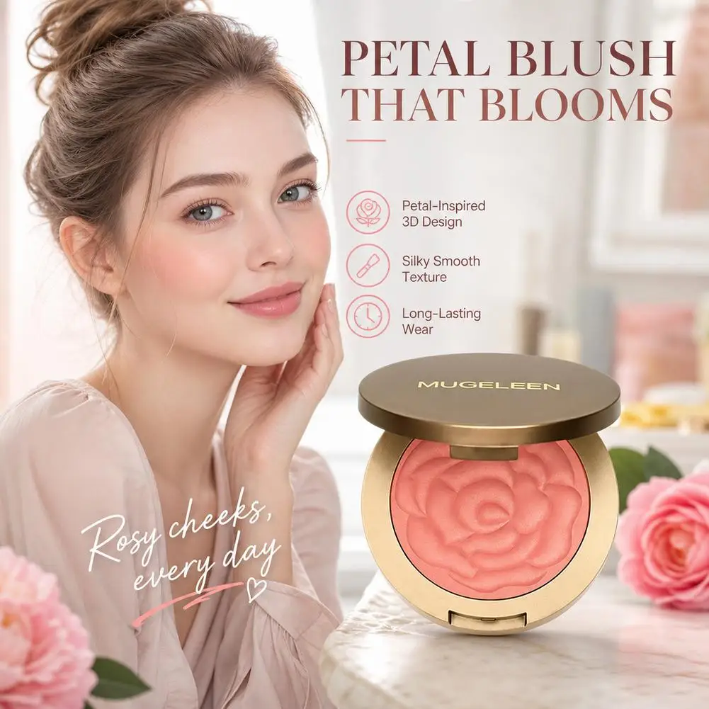 Rose Embossed Blush Powder 3D Floral Cheeks Blusher Long Lasting Shimmer Matte Natural Pink Face Rouge Palette Makeup Cosmetic