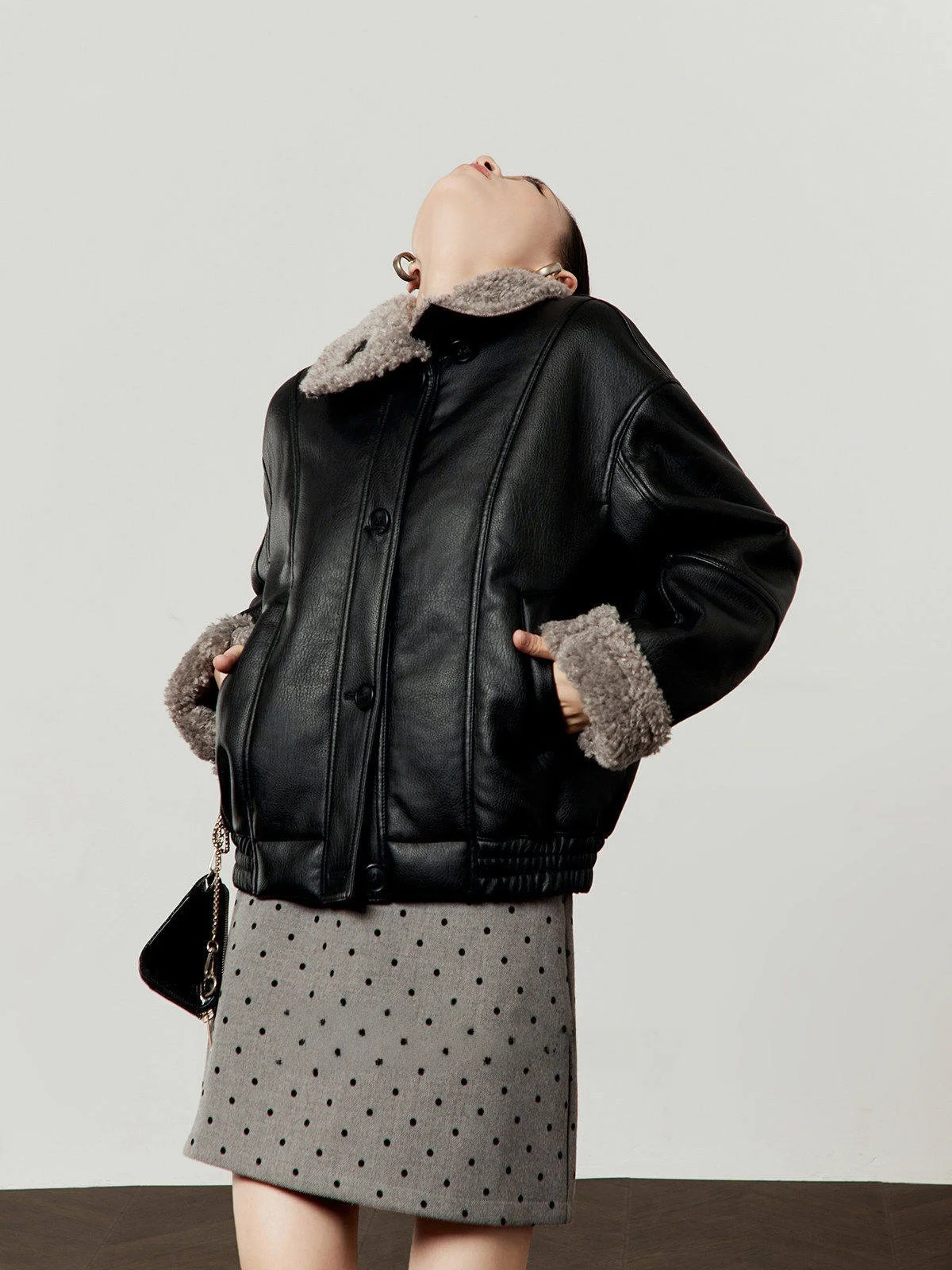 

Bla Leather And Fur ort Jaet Women's Loose Fit Spring New Sle Commute Sle Faion Ladies' Premium ort Coat