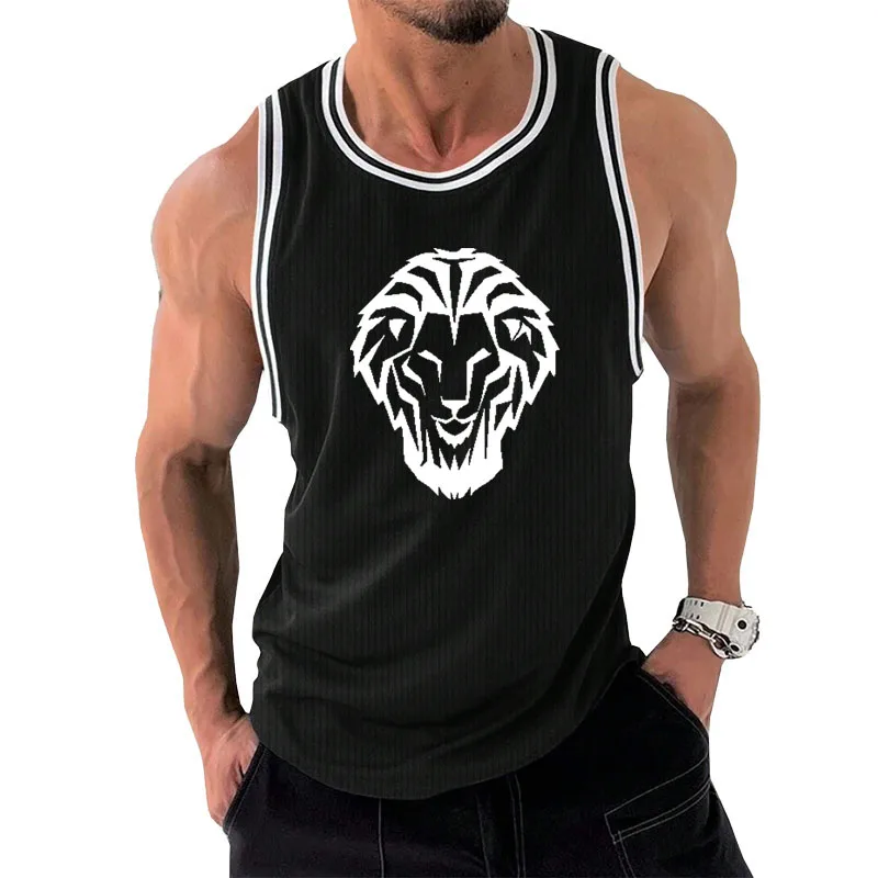 

Funny 3D Lion Print Men's Tank Top Outdoor Run Sports Fitness Vest Fashion Gym T-shirt Man Summer Casual Loose Sleeveless Shirt