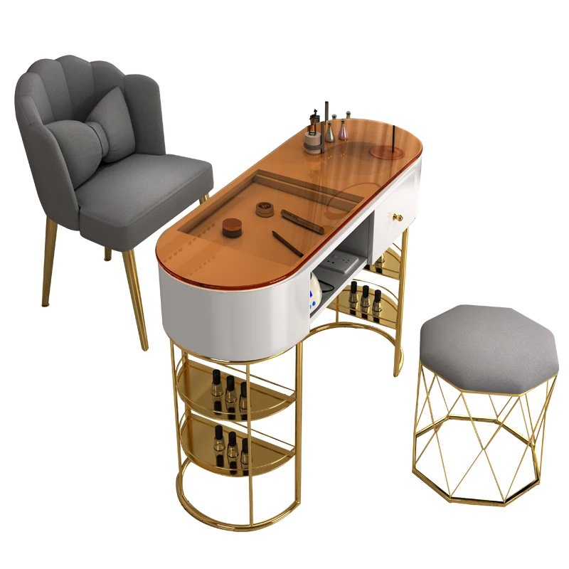 

Nail Art Table and Chair Set Economical Single and Double Glass Nail Salon Special Price Nail Salon