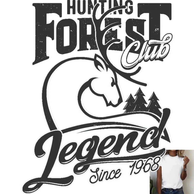 Vintage Hunting Forest Club Deer Head Graphic Heat Transfer White Ink Iron - on, Suitable for T - shirts, Canvas Bags, Casual