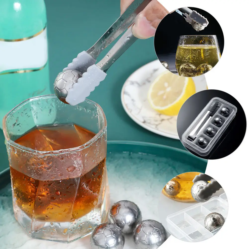

1Set Football Shaped Stainless Steel Ice Cubes Reusable Cooling for Whiskey Wine Beverage Bar Home Use Metal Ice Cube with