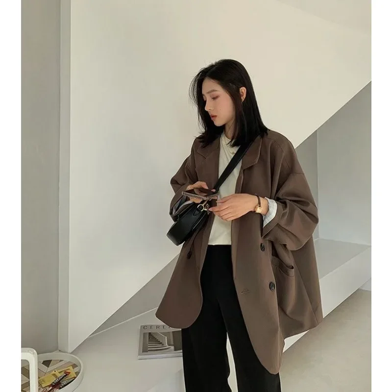 Women Blazer Big Size Suit Korean Chic Black Blazer Long Sleeve Double-breasted Spring Autumn Women\'s Clothing Luxury Brand