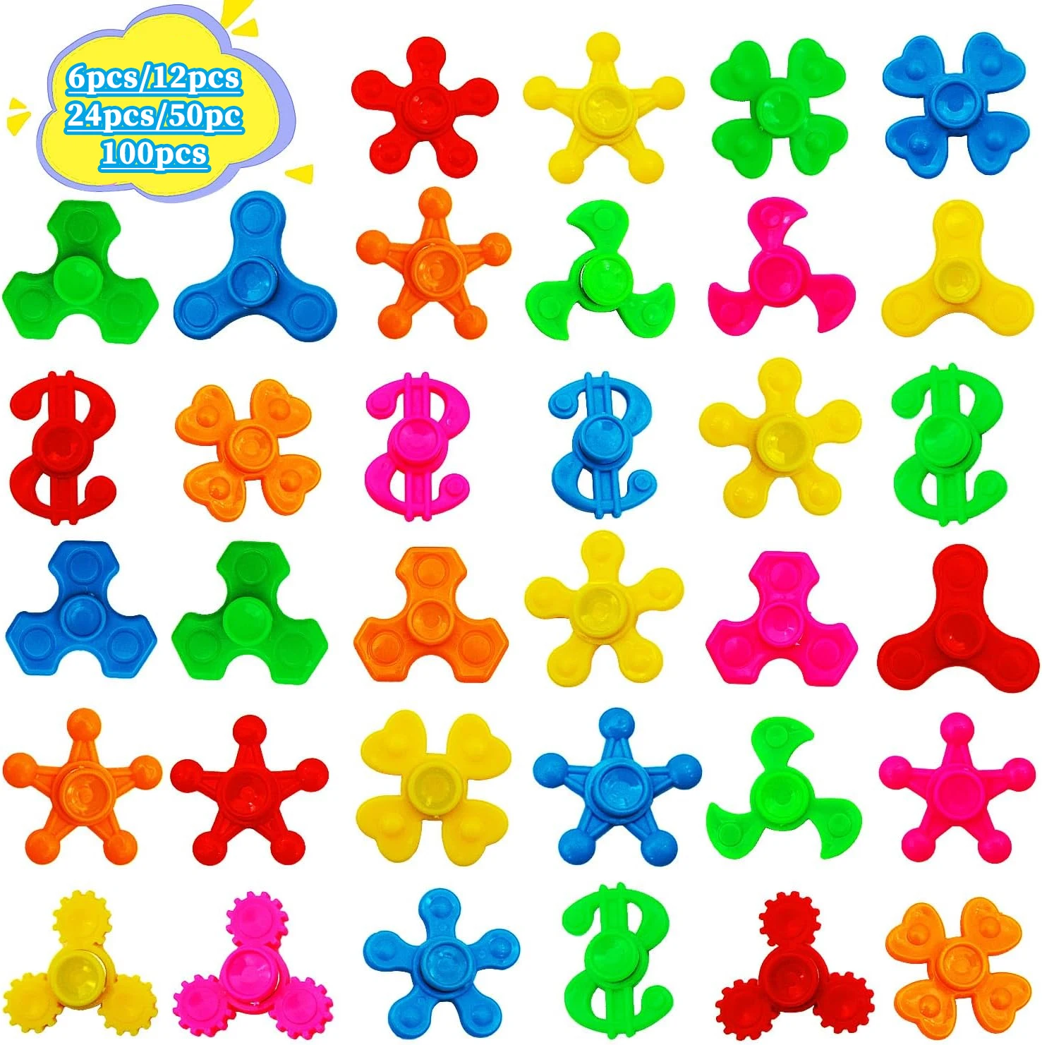 6/100pcs Mini Fidget Spinner Toys,Stress Relief Sensory Toys,Birthday Party Favors Gifts for Kids Classroom Prizes Supplies