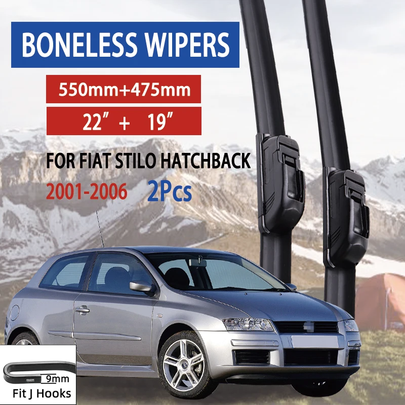 

For FIAT Stilo Hatchback 2001-2006 Car Windshield Wiper U-type Soft Rubber Frameless Bracketless Car Wipers 22"+19"