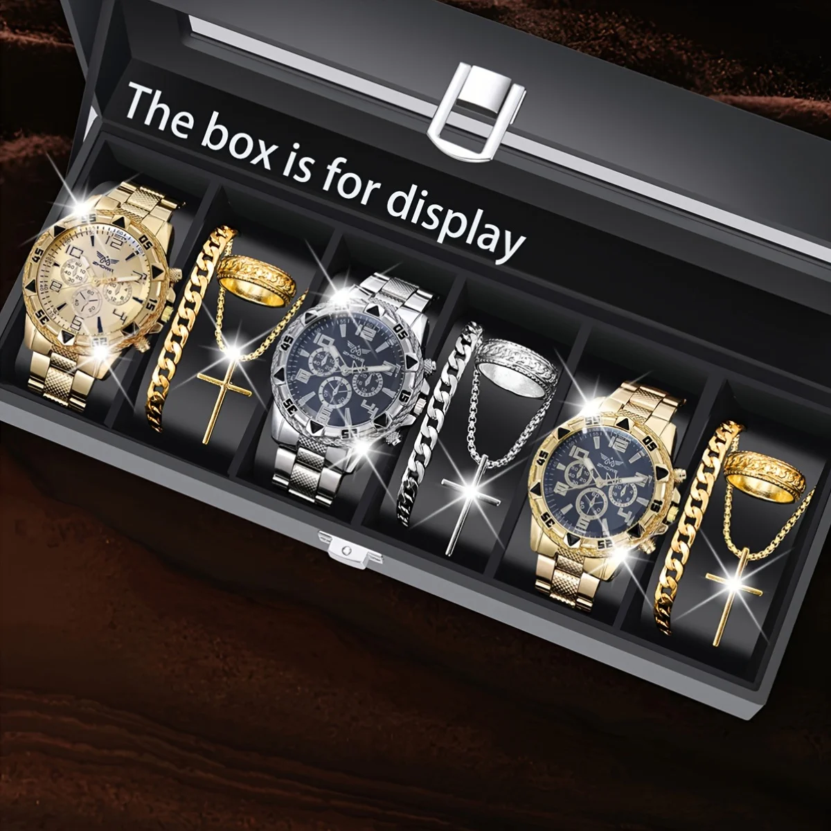 

Мужские часы со стальным ремнем в спортивном стиле, 12 шт. + изысканное кольцо, ожерелье и браслет на Рождество, Хэллоуин и день рождения