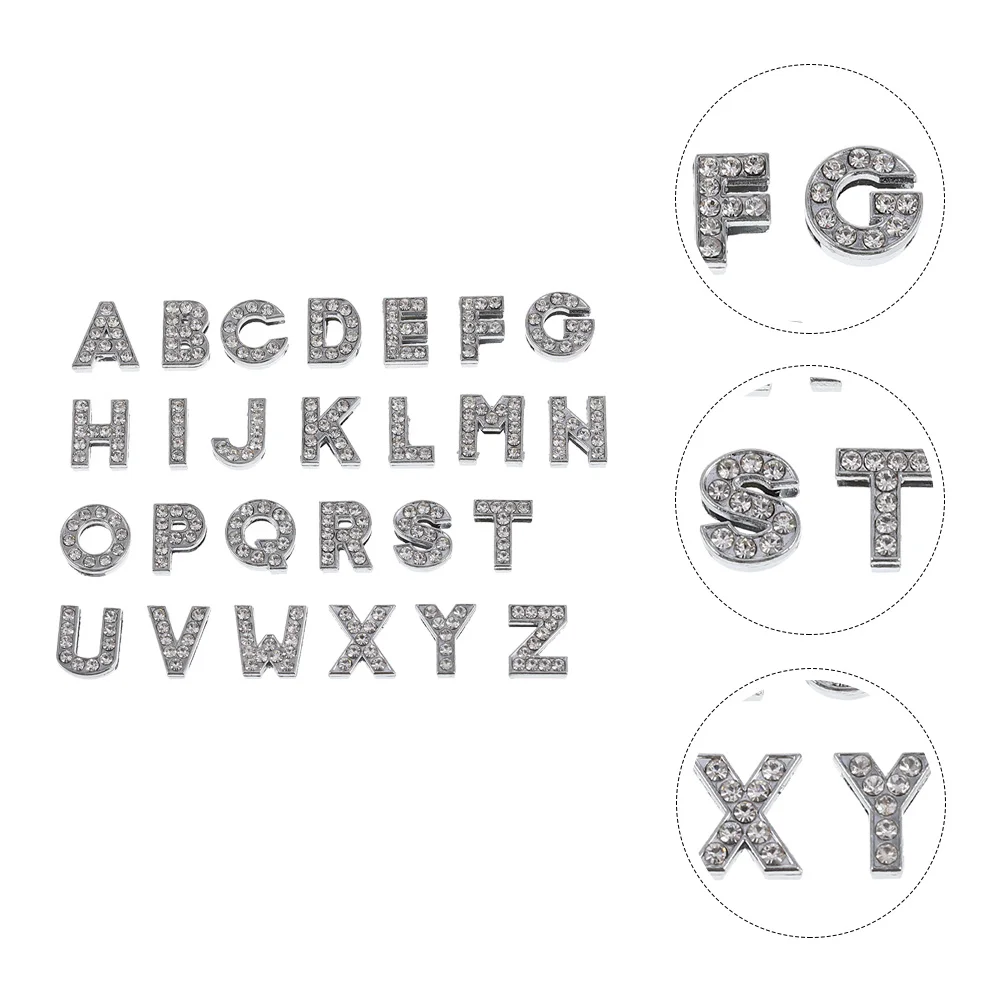 26 Pcs Rhinestone Alphabet Accessories Jewelry Charms Alloy Pendants Letter Necklace DIY Letters