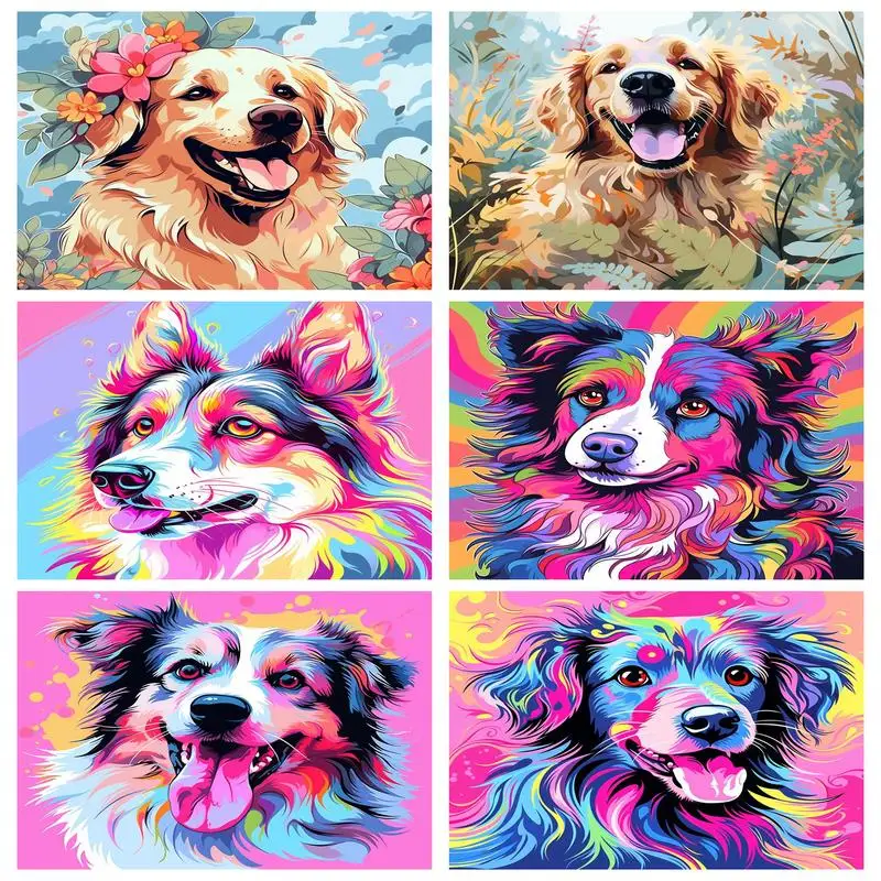 

PhotoCustom Painting By Number With Frame Painted Dog Drawing On Canvas Pictures By Numbers Animals Home Decoration Diy