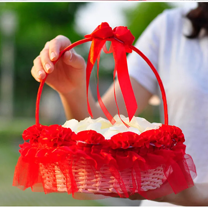 3D Red Flower Decoration Flower Girl Basket for Wedding Ceremony Favors Party Decoration Supplies - Image 2