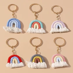 Cute Hand knitted Rainbow Tassels Keychain Women Girls Keyring for Car Key Holder Handbag Pendant DIY key Chain Jewelry Gifts