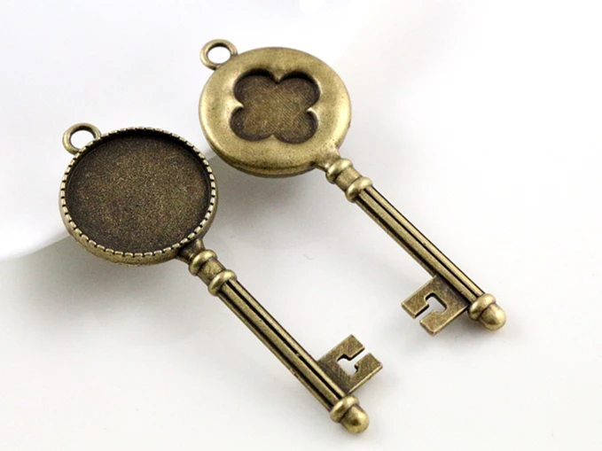 5pcs 20mm Inner Size Antique Silver Plated And Bronze Cross key Style Cabochon Base Setting Charms Pendant