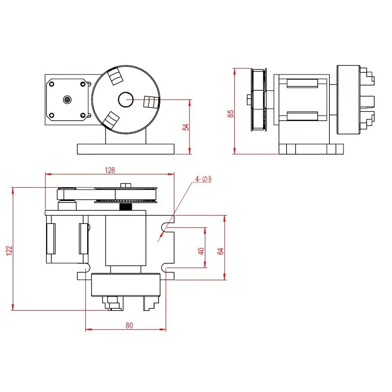 65mm 3 Jaw CNC Router Chuck Rotary Axis Tailstock for CNC Lathe Machine Tools Accessories