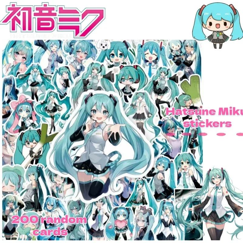200pcs Hatsune Miku Anime Cartoon Waterproof Stickers for Laptop, Phone, iPad, Water Bottle & DIY Crafts