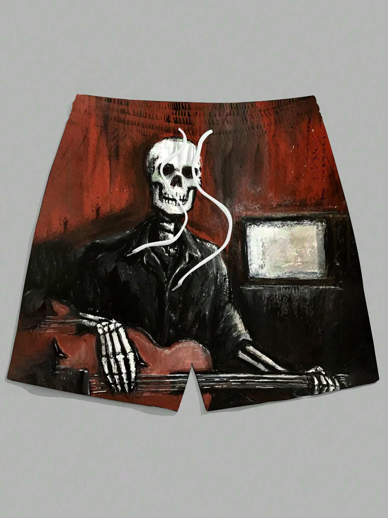 New men\'s summer loose casual shorts 3D skull man playing guitar print Harajuku street hip-hop shorts Hawaiian beach shorts