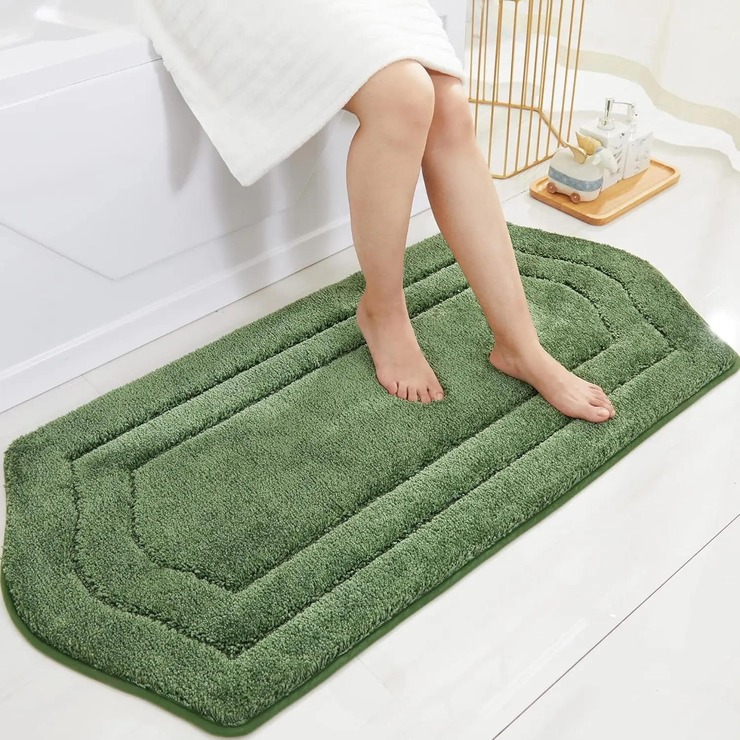 

Extra Thick Bath Mats Set - Anti-Slip, Soft Plush, Water Absorbent for Bathroom Living Room Bedroom (Green, 24x48 Inches)