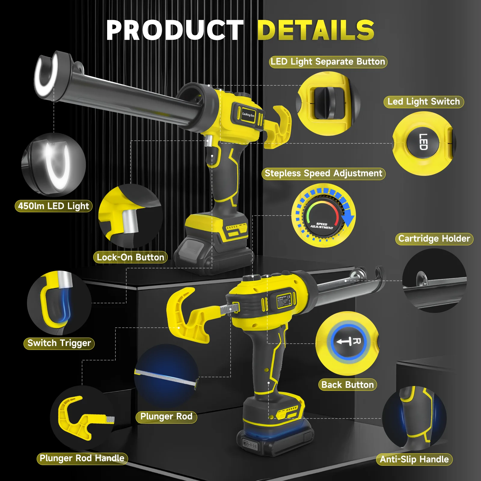 

Электрический беспроводной пистолет для герметика с регулируемой скоростью, для нанесения клея, заполнения швов, силиконовый пистолет для аккумулятора Dewalt 20V