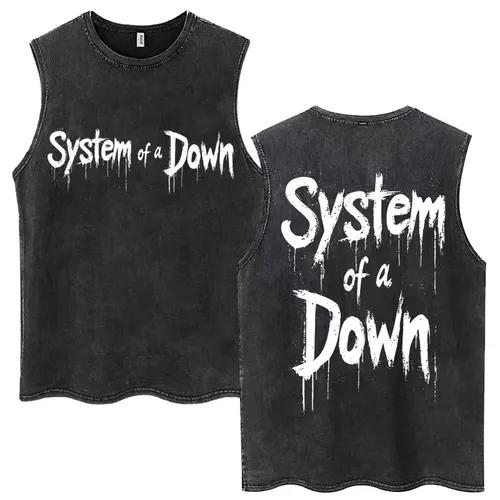 Imagen 2 del producto Camiseta sin mangas lavada Rock Band System of A Down Mezmerize para hombre, camiseta gótica Retro Hip Hop sin mangas, chalecos de algodón de gran tamaño, regalos
