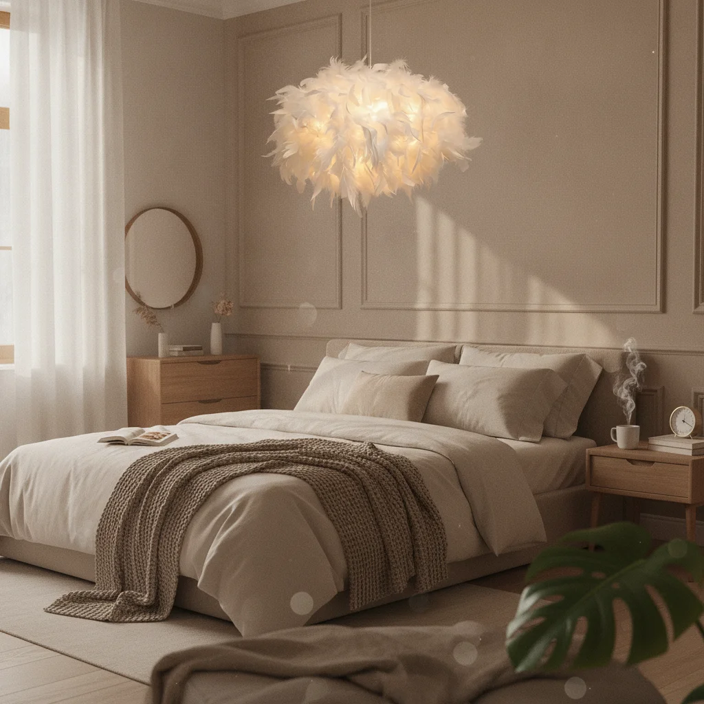Feather Lampshade Soft Spherical Lampshade Lighting Decorative for Bedroom, Living Room