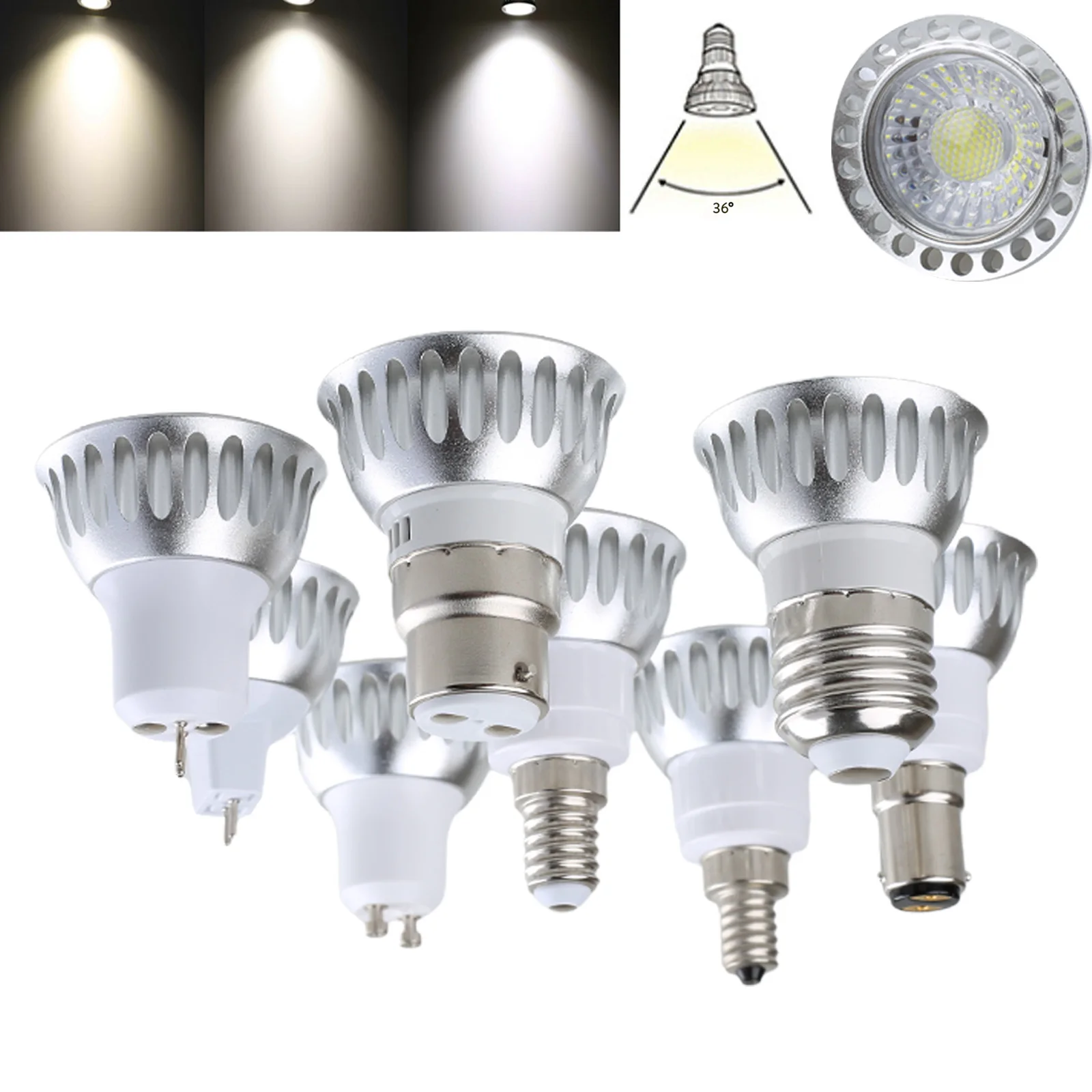 5W Dimmable COB LED Spotlight GU10 MR16 E27 E14 E12 110V 220V 12V 24V 36 Degree Cold Warm Neutral White Replace 50W Halogen Lamp