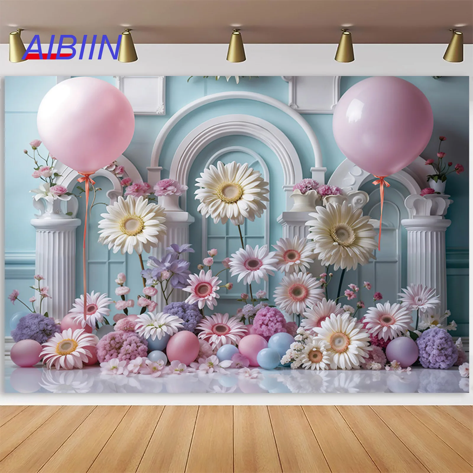 

Chamomile Daisy Photography Background Castle Arch Door Wall Portrait Backdrop Balloons Girls Birthday Cake Smash Party Decor