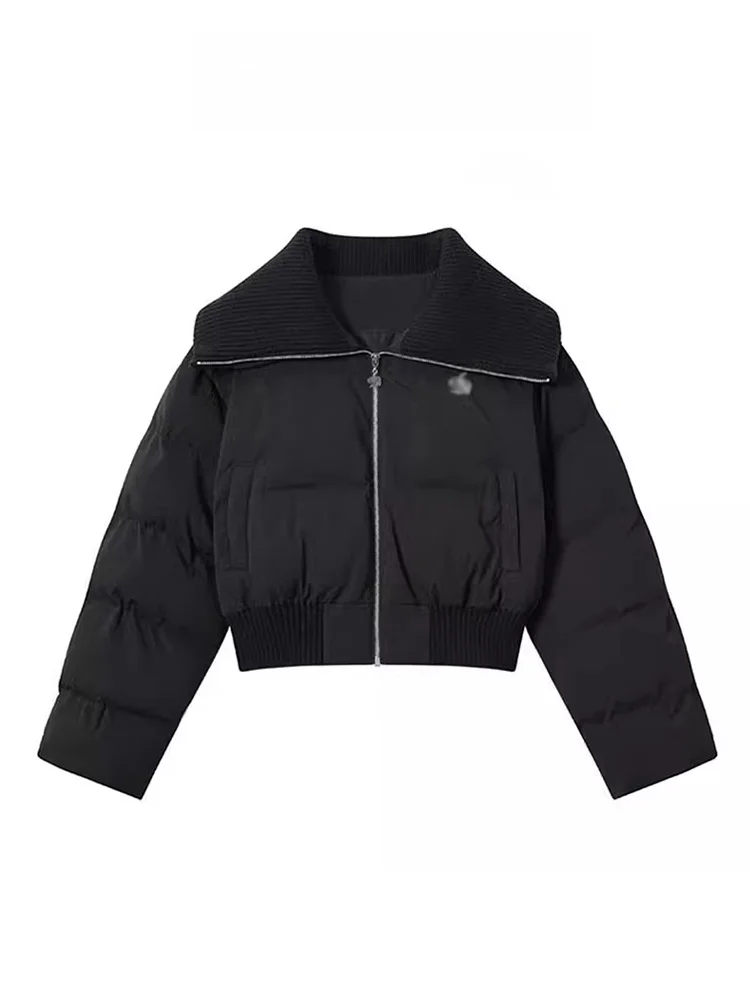 

Korean Sle Thiened Bread Sle Jaet Women's ortened oulder Design Knitted Outerwear Warm Winter Coat Zipper Closure