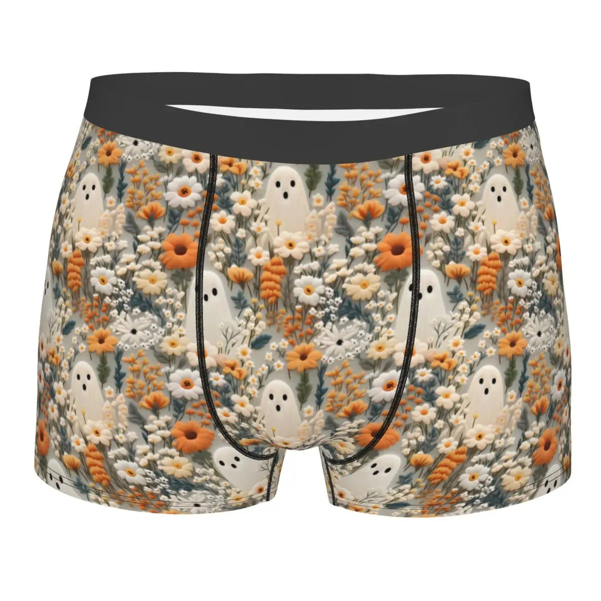 Custom Halloween Ghost Flowers Party Pattern Underwear Men Stretch Boxer Briefs Shorts Panties Soft Underpants For Homme